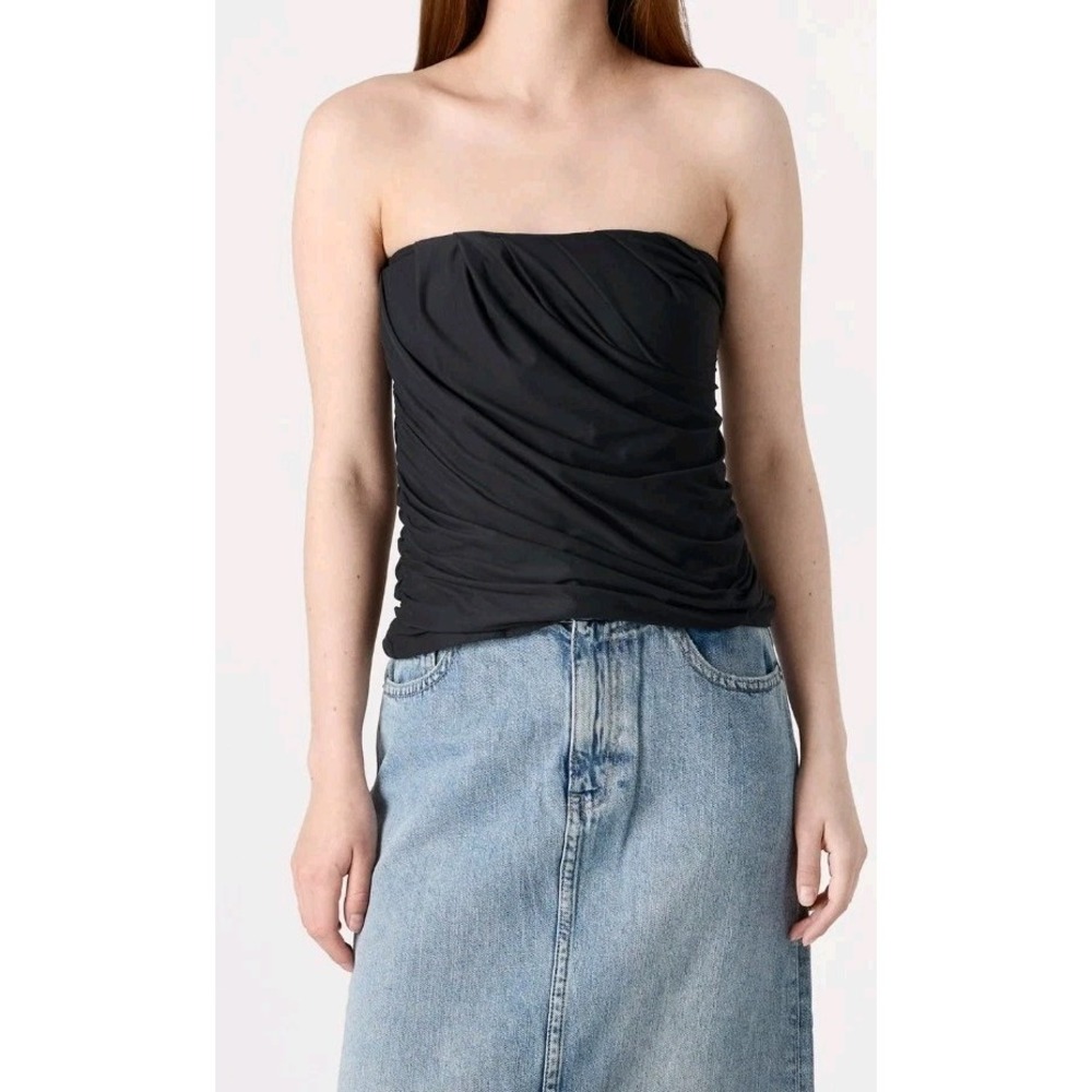 Abercrombie & Fitch Women's SOFT MATTE TUCKABLE RUCHED TUBE Top black Size S